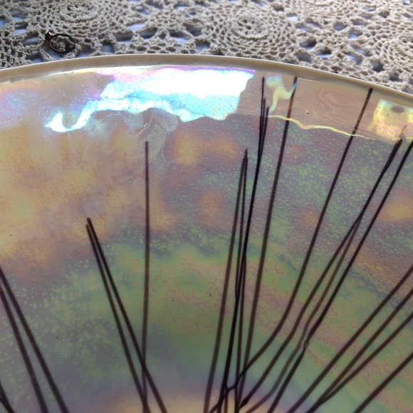 Murino Large Glass Hand Blown Dish Pearlescent Beige Centre Piece 16” Round - Picture 6 of 8